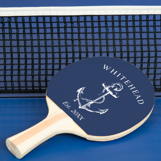 Nautic Anchor Monogram Navy Blue Tischtennis Schläger (InSitu)