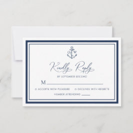 Nautic Anchor Monogram Navy Hochzeit RSVP Karte
