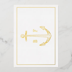 Nautic Anchor Monogram Vielen Dank Note Gold Card  Folieneinladung