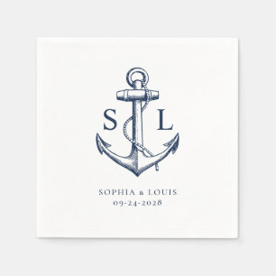 Nautic Anchor Monogram Wedding Navy Serviette