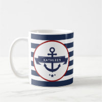 Nautic Anchor Name Navy Blue Stripes
