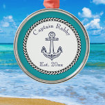 Nautic Anchor Navy Aquamarin Blue White Ornament Aus Metall<br><div class="desc">Nautical Anchor Navy Aquamarin Blue and White Metal Ornament</div>