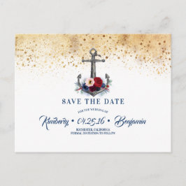 Nautic Anchor Navy Blau und Rot Save the Date Ankündigungspostkarte