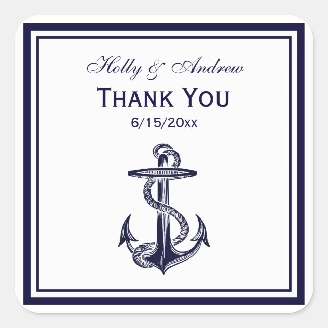 Nautic Anchor Navy Blu Gerahmt 2 TY Umschlag Aufkl Quadratischer Aufkleber (Vorderseite)