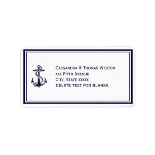 Nautic Anchor Navy Blu Gerahmte 2LJ-Adresse Adressaufkleber