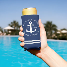 Nautic Anchor Navy Blue and White Beach House Selters Dosenkühler