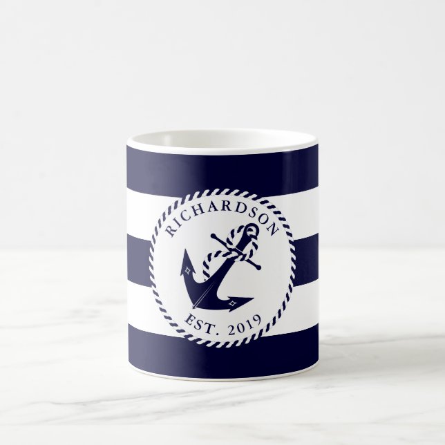Nautic Anchor Navy Blue and White Stripes Family Kaffeetasse (Mittel)