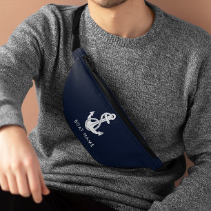 Nautic Anchor Navy Blue Boat Name Custom Bauchtasche