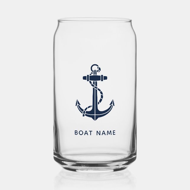 Nautic Anchor Navy Blue Boat Name Custom Dosenglas (Vorderseite)