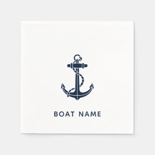 Nautic Anchor Navy Blue Boat Name Custom Paper Serviette