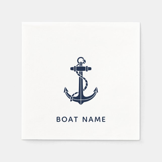 Nautic Anchor Navy Blue Boat Name Custom Paper Serviette (Vorderseite)