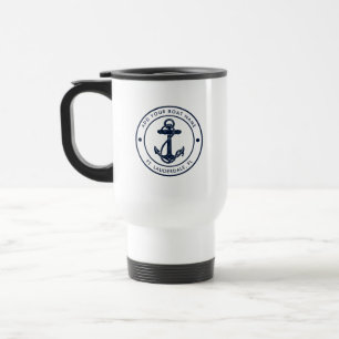 Nautic Anchor Navy Blue Boat Name Custom Reisebecher