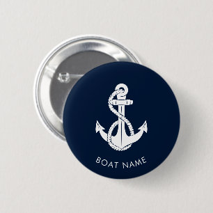 Nautic Anchor Navy Blue Boat Name Custom Swag Button