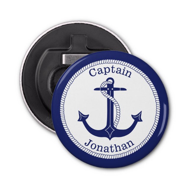 Nautic Anchor Navy Blue Captain Personalisiert Flaschenöffner (Vorderseite)