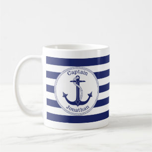 Nautic Anchor Navy Blue Captain Personalisiert Kaffeetasse