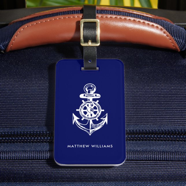 Nautic Anchor Navy Blue Custom Gepäckanhänger (Vorderseite Insitu 2)