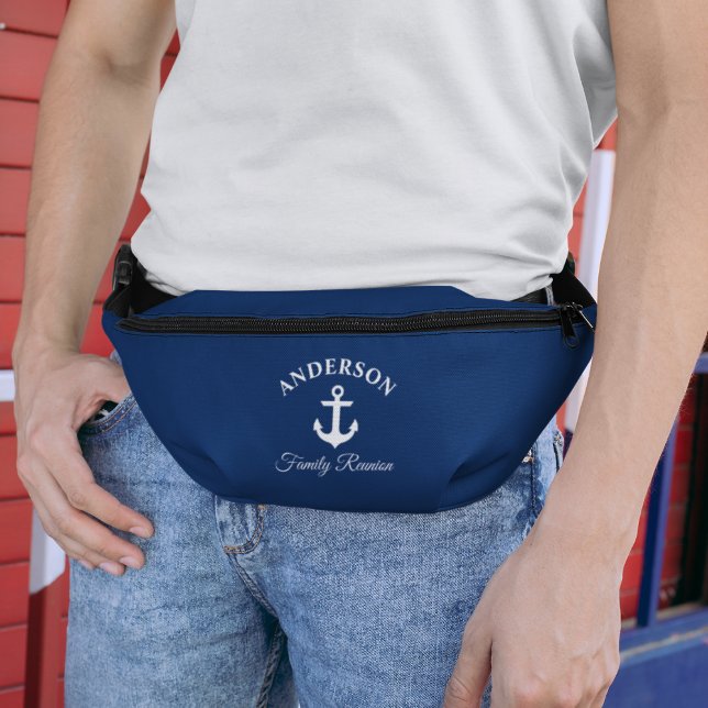 Nautic Anchor Navy Blue Family Wiedersehen Bauchtasche (Customize to change text size, style or background color.)