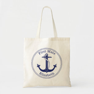 Nautic Anchor Navy Blue First Mate Personalisiert Tragetasche