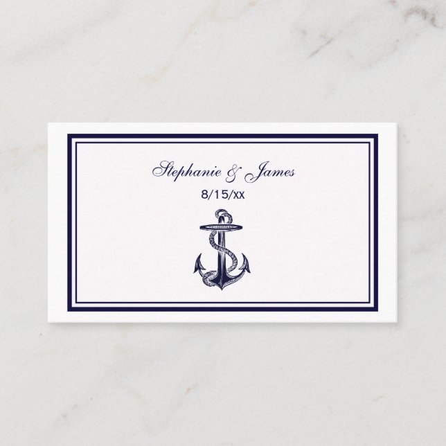 Nautic Anchor Navy Blue Gerahmt 2 Escort Cards Platzkarte (Vorderseite)