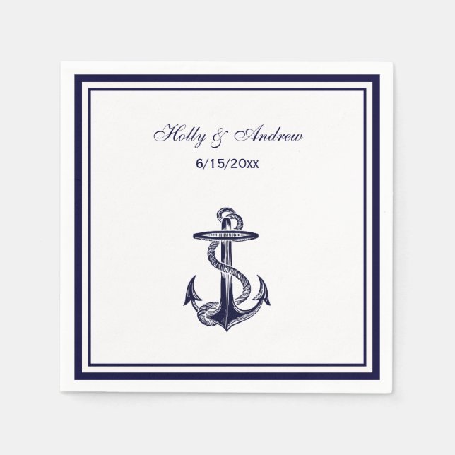 Nautic Anchor Navy Blue Gerahmt 2 Napkins Serviette (Vorderseite)