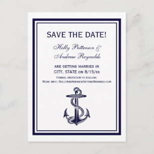 Nautic Anchor Navy Blue Gerahmt 2V Save the Date Ankündigungspostkarte