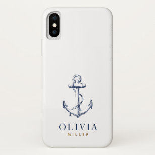 Nautic Anchor Navy Blue Gold Monogramm Case-Mate iPhone Hülle