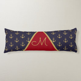 Nautic Anchor Navy Blue Gold Red Monogram Seitenschläferkissen