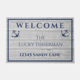 Nautic Anchor Navy Blue Gray Wood Boat | ZUHAUSE Fußmatte