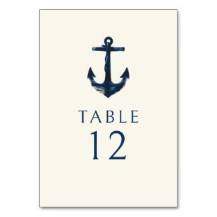 Nautic Anchor Navy Blue Modern Wedding Tischnummer