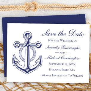 Nautic Anchor Navy Blue Save the Date Hochzeit Einladung