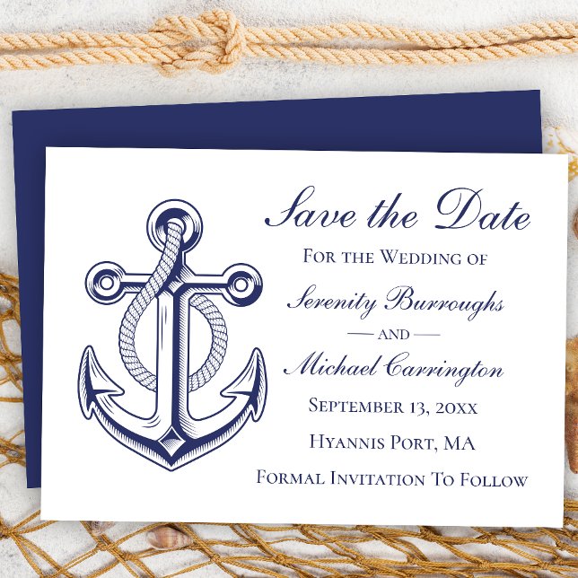 Nautic Anchor Navy Blue Save the Date Hochzeit Einladung (Von Creator hochgeladen)