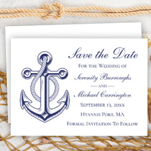 Nautic Anchor Navy Blue Save the Date Hochzeit Einladung