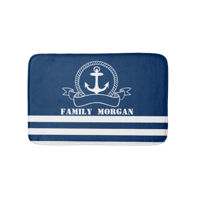 Nautic Anchor Navy Blue Striping Badematte (Vorderseite)