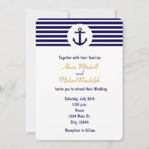 Nautic Anchor Navy Blue Striping Einladung