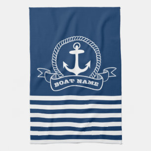 Nautic Anchor Navy Blue Striping Geschirrtuch