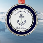 Nautic Anchor Navy Blue und White Ornament Aus Metall<br><div class="desc">Nautical Anchor Navy Blue and White Metal Ornament</div>