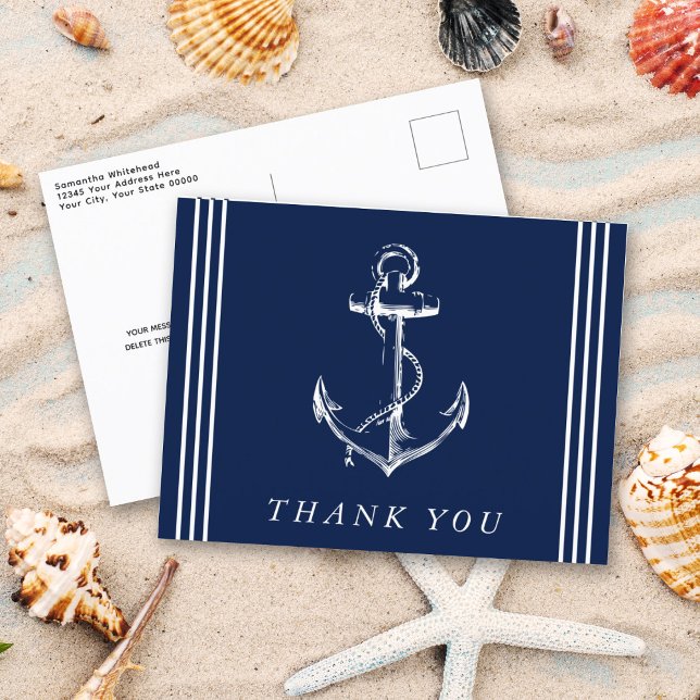 Nautic Anchor Navy Blue Vielen Dank Postkarte (Von Creator hochgeladen)