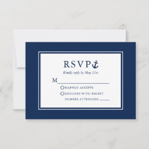 Nautic Anchor Navy Blue Wedding RSVP Karte