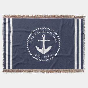 Nautic Anchor Navy Blue & White Personalisiert Decke