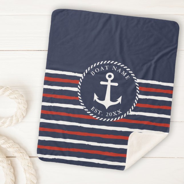 Nautic Anchor Navy Blue White Red Boat Name Sherpadecke (Von Creator hochgeladen)