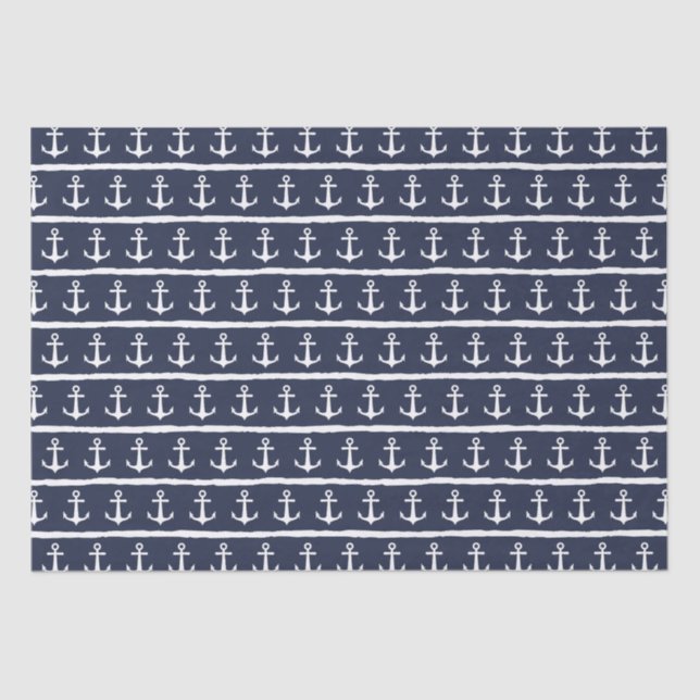 Nautic Anchor Navy Blue White Seidenpapier (Vorderseite)