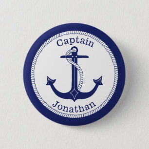 Nautic Anchor Navy Captain Personalisiert Button