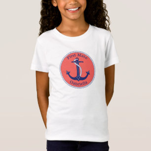 Nautic Anchor Navy Coral First Mate Personalisiert T-Shirt