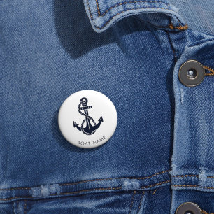 Nautic Anchor Navy Niedlich Boat Name Custom Button