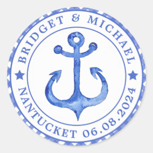 Nautic Anchor - Navy Strip Wedding Stickers