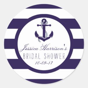 Nautic Anchor Navy Stripe Brautparty Bevorzugung Runder Aufkleber