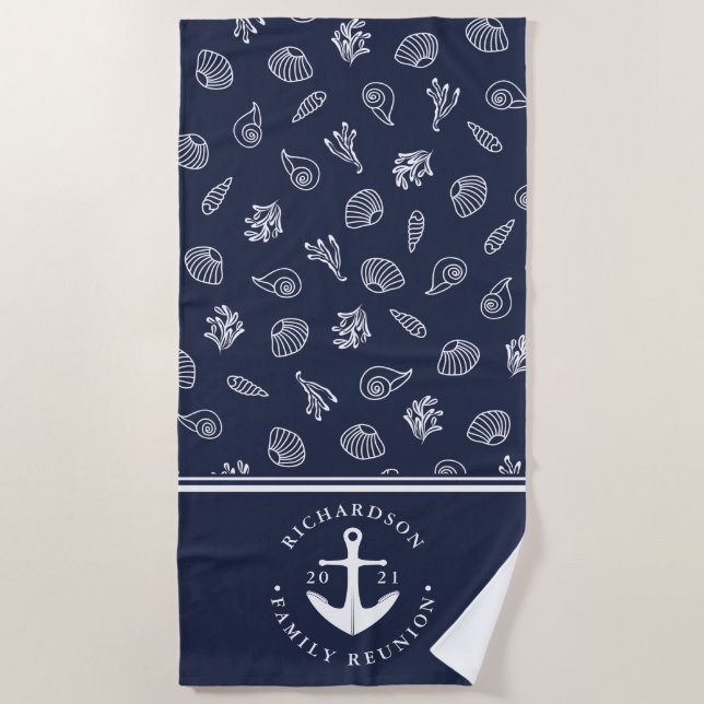 Nautic Anchor Navy White Family Wiedersehen Strandtuch (Vorderseite)