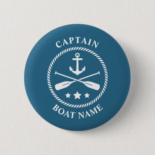 Nautic Anchor Oars Captain Boat Name Blue Button