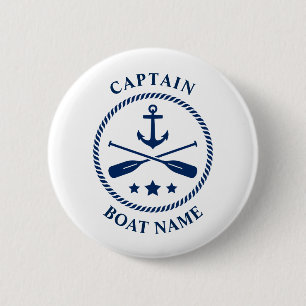 Nautic Anchor Oars Captain Boat Name Navy Blue Button