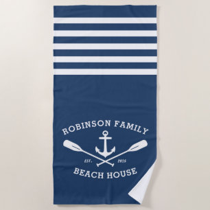 Nautic Anchor Oars Familienname Beach House Strandtuch